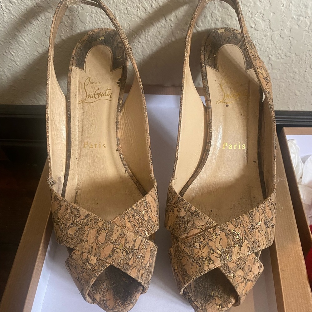 Christian Louboutin gold cork petite heels size 40